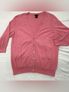 Ann Taylor Pink Button-Front V-Neck Cardigan